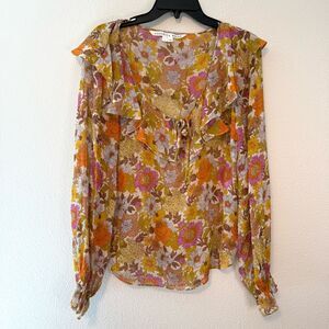 Veronica Beard Sheer Floral Silk Blouse Size 6